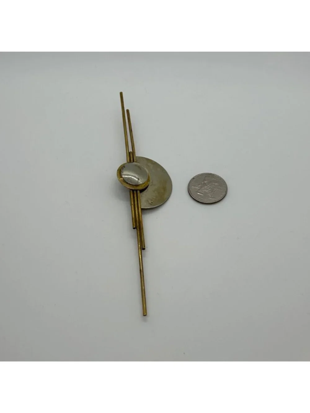 Vintage 1980s Modernist Silver-tone  & Brass Geometric Brooch Art Pin Mixed Meta - Picture 6 of 14